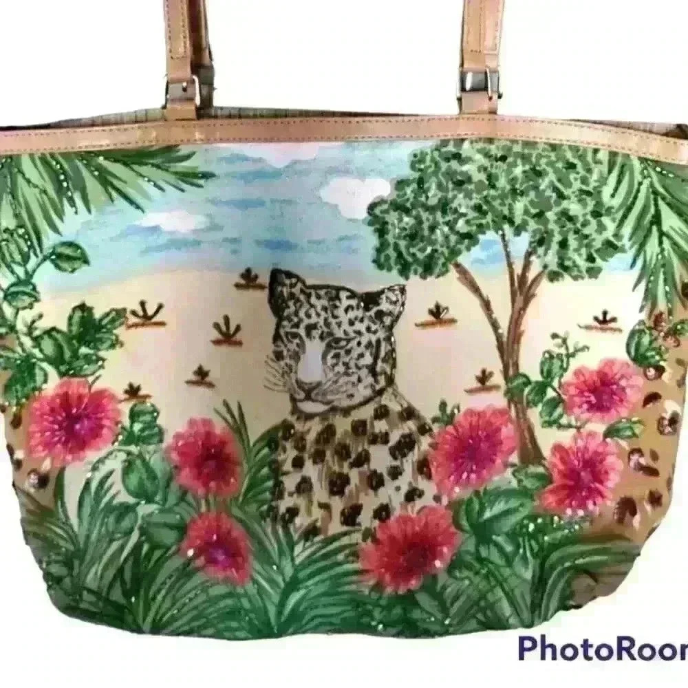 Beaded Decorative Leather strap handbag - Picture 1 of 3
